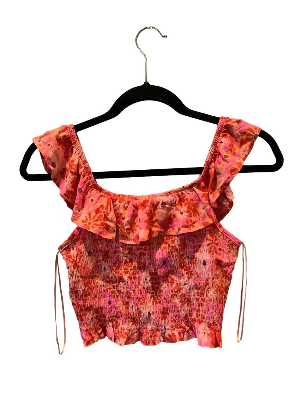 Hippie Rose Pink Floral Ruffle Smocked Crop Top